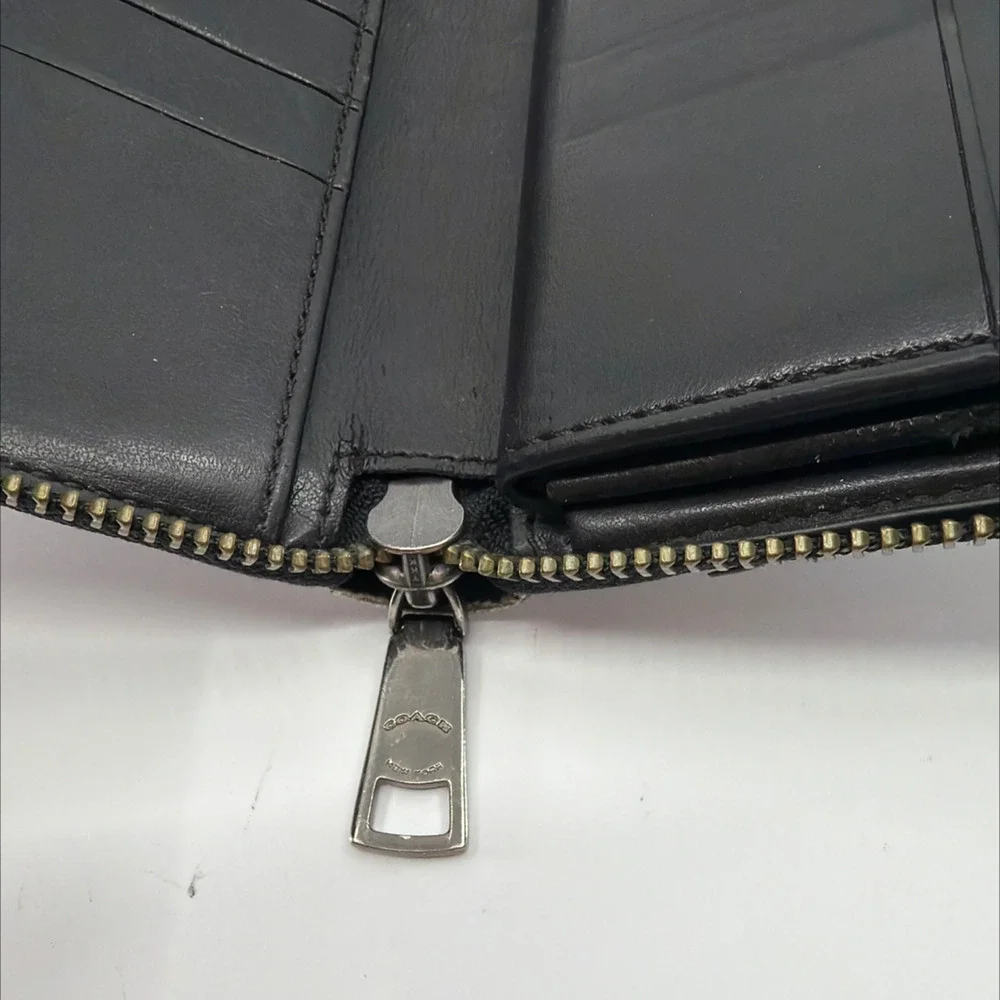 Coach Accordion Zip Brown/Black Signature Coated Canvas Wallet - Picture 7 of 8
